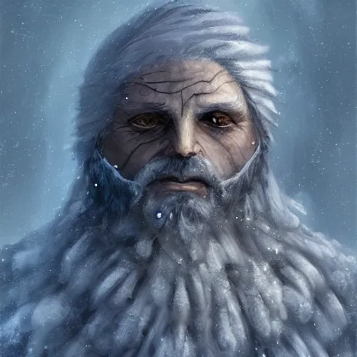 Image similar to auril, god of winter, owl faced crone, digital art, trending on artstation, portrait