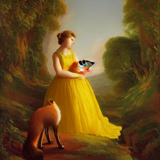 Image similar to A fox in a yellow dress by Thomas Cole, Carl Friedrich Deiker, and Robert Cleminson