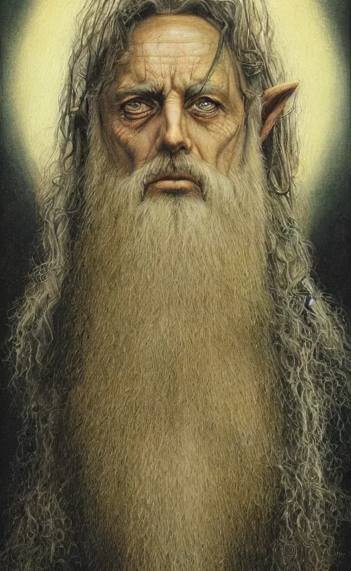 Image similar to the hierophant portrait by john howe, lord of the rings fantasy art, traditional painting, highly detailed