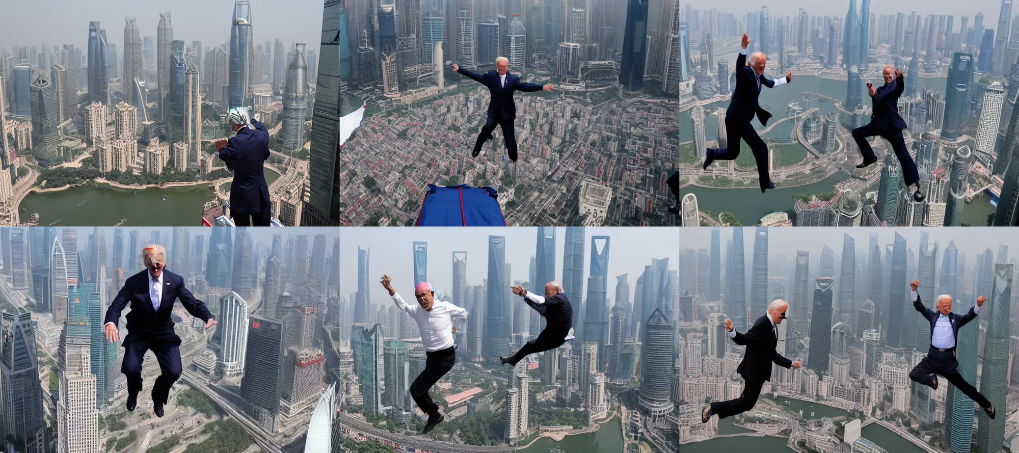 Prompt: joe biden basejumping in shanghai