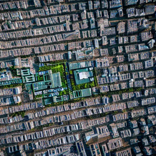 Image similar to a city on a computer chip, drone shot, micro picture