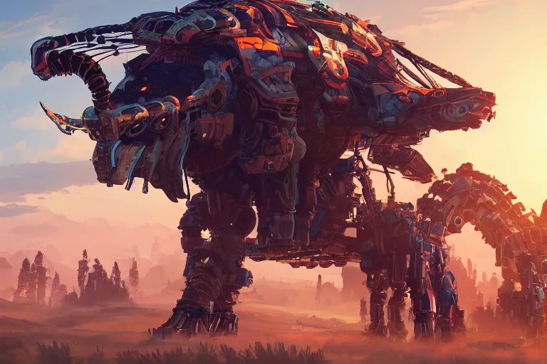 Image similar to bristleback machine mecanical creature robot of horizon forbidden west horizon zero dawn radiating a glowing aura global illumination ray tracing hdr fanart arstation by ian pesty and alena aenami artworks in 4 k