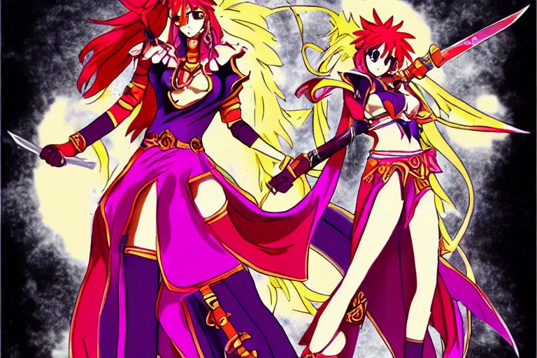 Image similar to character Lina Inverse from anime Slayers (1995 – 2009), anime style, trending on art station, fantasy,