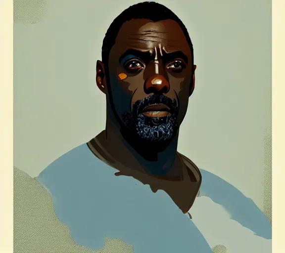 Prompt: portrait of portrait, idris elba as a kind king, by atey ghailan, by greg rutkowski, by greg tocchini, by james gilleard, by joe fenton, by kaethe butcher, by ashley wood, dynamic lighting, gradient light blue, brown, blonde cream and white color scheme, grunge aesthetic