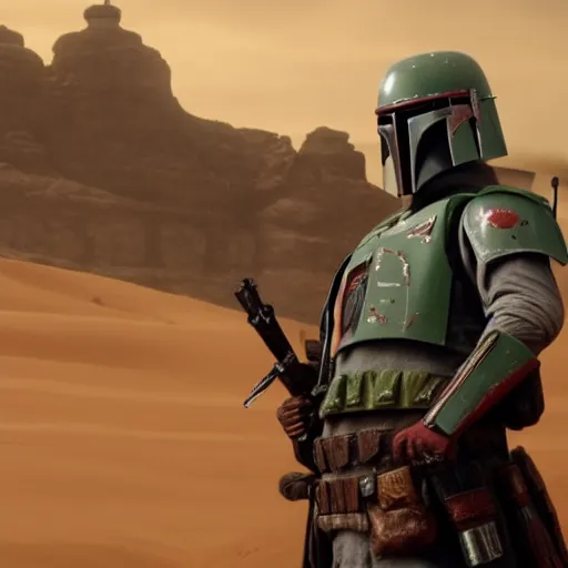 Image similar to Film still of Boba Fett, from Red Dead Redemption 2 (2018 video game)