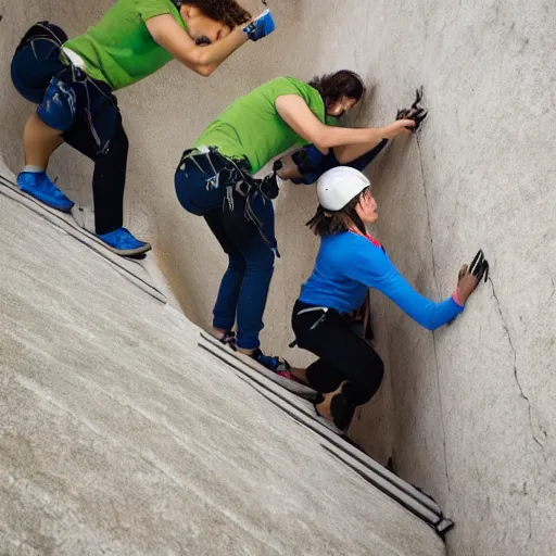 Image similar to three people trying to climb a latter at the same time