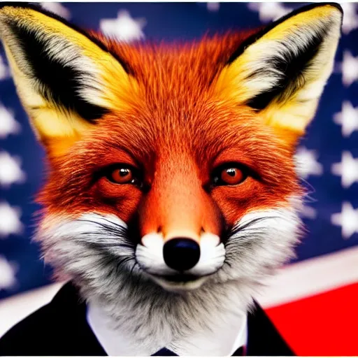 Prompt: a fox animal dressed in a suit in the style of a presidential campaign poster 8 5 mm f / 1. 4