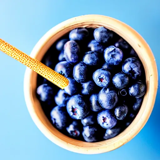 Prompt: an instagram photo of a straw stuck into a blueberry