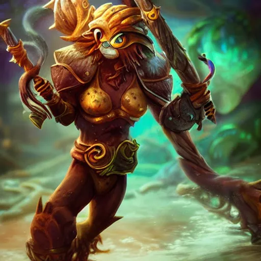 Image similar to highly detailed photograph of fizz the tidal trickster from league of legends, with his staff, realistic, male, extremely detailed, aesthetic, masterpiece, high quality