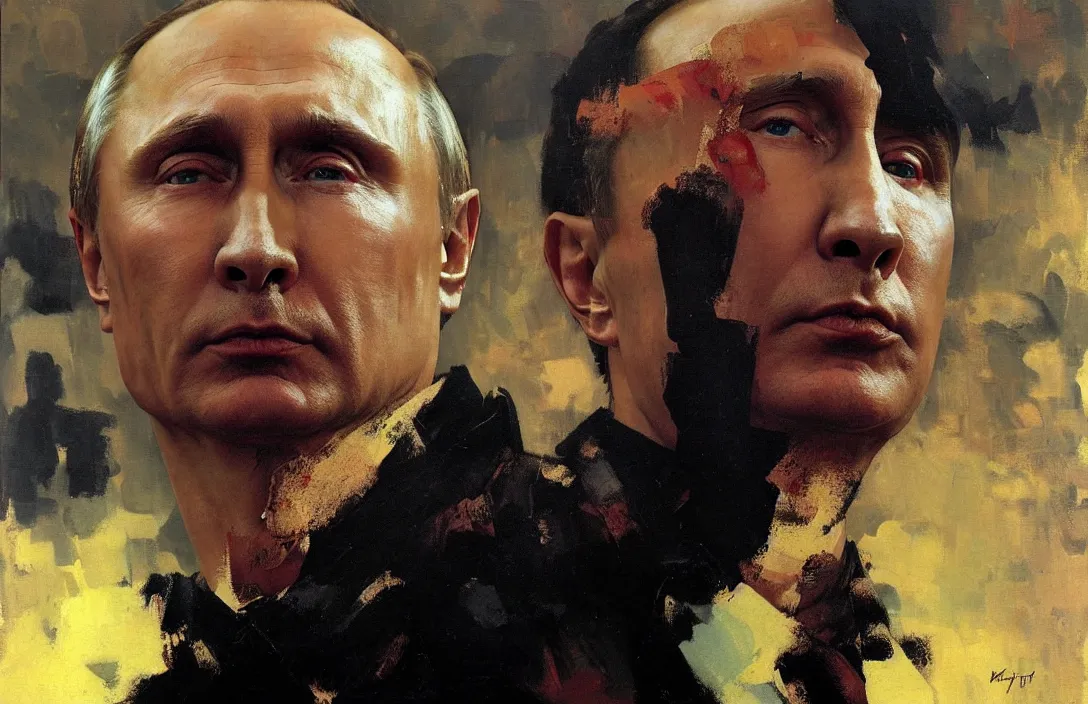 Image similar to portrait of vladimir putin!!!!!!!!!!!!!!!!!!!!!!!!!!!, detailed face, detailed painting, epic lighting, by ilya repin, phil hale and kent williams