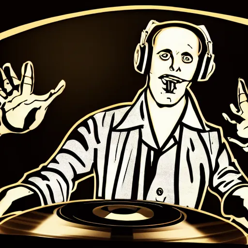 Image similar to satan dj with hand on record spinning