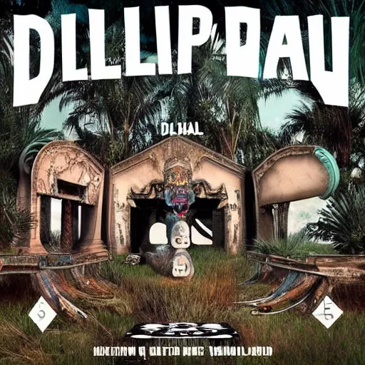 Prompt: dilapidated coachella with Kylie Jenner as a Mastodon Album Art cover