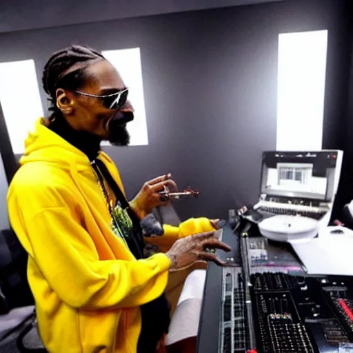 Image similar to snoop dogg and walter white smoking weed marijuana cannabis inside a music recording studio