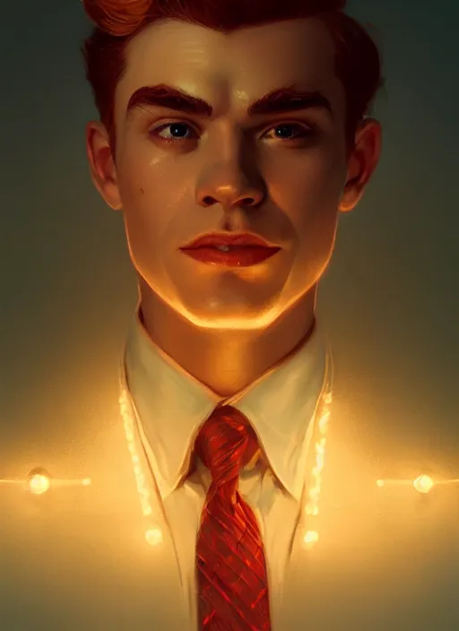 Prompt: portrait of archie andrews, intricate, elegant, glowing lights, highly detailed, digital painting, artstation, concept art, smooth, sharp focus, illustration, art by wlop, mars ravelo and greg rutkowski