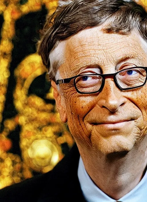 Image similar to bill gates, patron saint of health, gustave klimt,