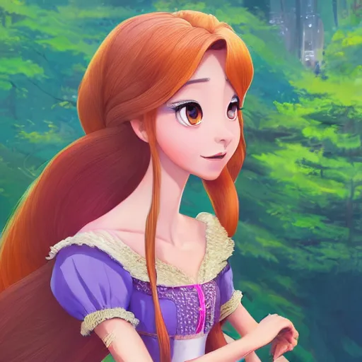 Prompt: portrait of princess rapunzel, tower surrounded by forest background, rich vivid colors, ambient lighting, dynamic lighting, 4k, official media, anime key visual, makoto shinkai, ilya kuvshinov, lois van baarle, rossdraws, detailed, trending on artstation