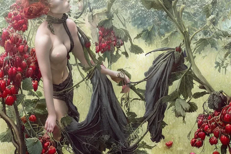 Prompt: strawberry fields forever. painting by gerald brom and and greg rutkowski