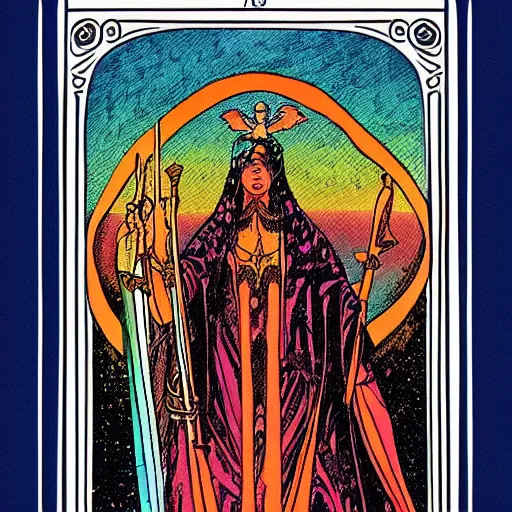 Prompt: “ a print of the high priestess tarot card, in the style of jean giraud, highly detailed ”
