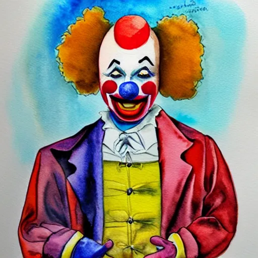 Prompt: sad clown finally getting the therapy they need, watercolor painting