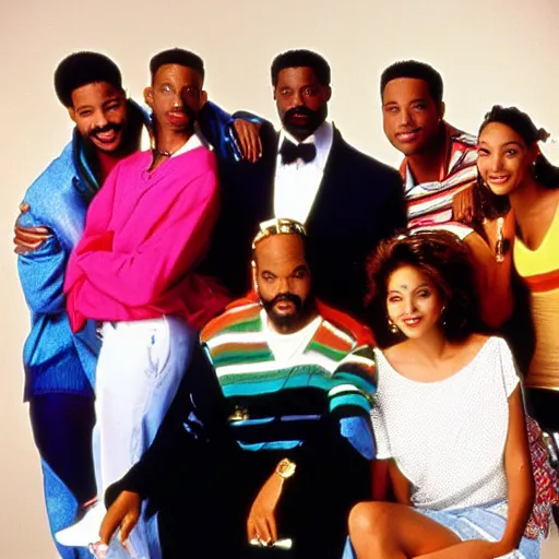 Prompt: the cast of the fresh prince of bel - air 1 9 9 0, publicity photo