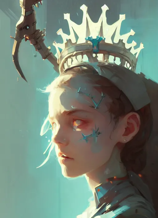 Prompt: portrait of cute maiden girl with crown of thorns, warhammer, cyberpunk, by atey ghailan, by greg rutkowski, by greg tocchini, by james gilleard, by joe fenton, by kaethe butcher, dynamic lighting, gradient light blue, brown, blonde cream and white color in scheme, grunge aesthetic