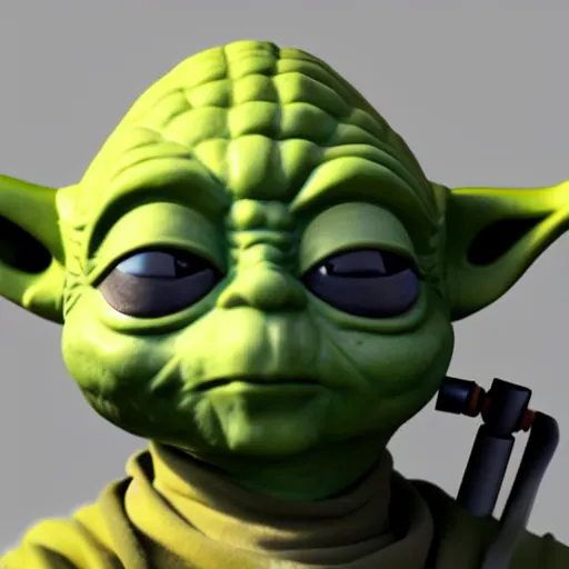 Prompt: Yoda wearing a robot mask inspired by Bleeple, cinematic,8K