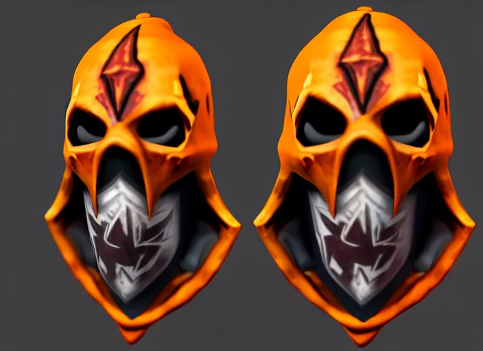 Image similar to hooded skull, with oni face mask, stylized stl, 3 d render, activision blizzard style, hearthstone style, crash bandicoot artstyle