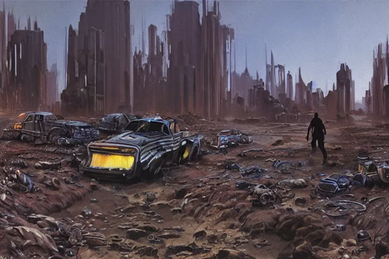 Image similar to garfield wanders a post - apocalyptic wasteland, concept art by syd mead, very detailed, award - winning, fantastic, science fiction art,