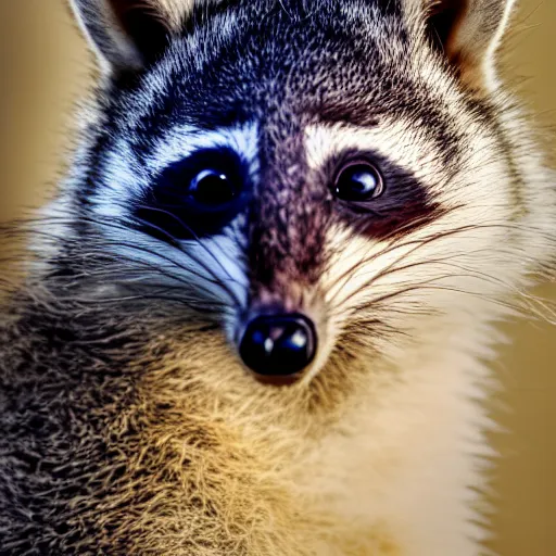 Prompt: a midshot portrait of a raccon sitting and looking into a camera, soft lighting, classical painting