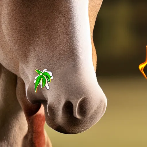 Image similar to close up photograph of very high on weed anthropomorphic horse, stoner eyes, the horse smoked weed, weed background, smoking a blunt, 8 k resolution