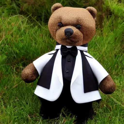 Prompt: a bear wearing a tuxedo, perfect details