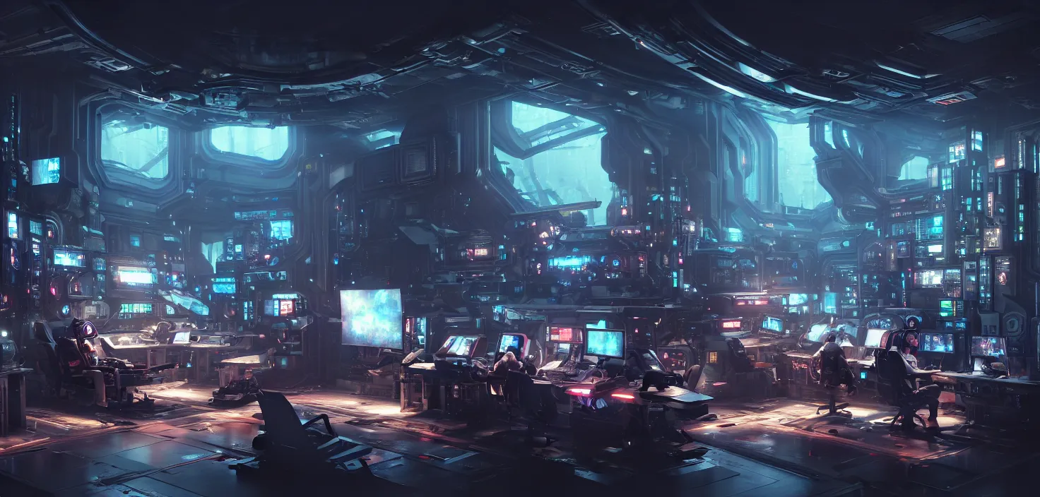 Image similar to a hyper detailed octane render concept art by xision wu, kerem beyit, sandara tang portrait of cyberpunk panel control spaceship room, dim lighting, detailed portraits, unreal engine 5, highly rendered,, digital painting, artstation, concept art, smooth, sharp focus perfect horizontal, symmetry illustration, detailed and intricate environment artstation hq