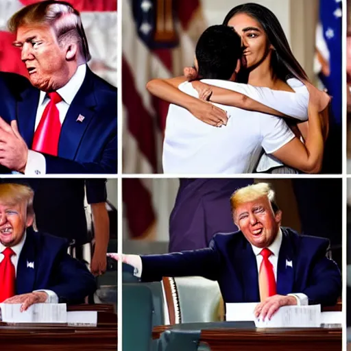 Prompt: trump and aoc hugging each other in a friendly manner in congress