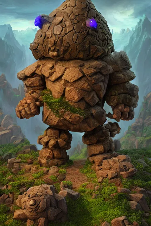 Image similar to zelda fantasy art giant golem troll wood rock greeble gemstone, global illumination ray tracing hdr fanart arstation by sung choi and eric pfeiffer and gabriel garza and casper konefal