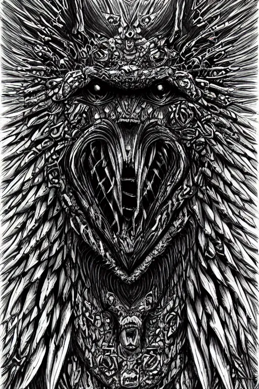 Image similar to raven monster, symmetrical, highly detailed, digital art, sharp focus, trending on art station, kentaro miura manga art style