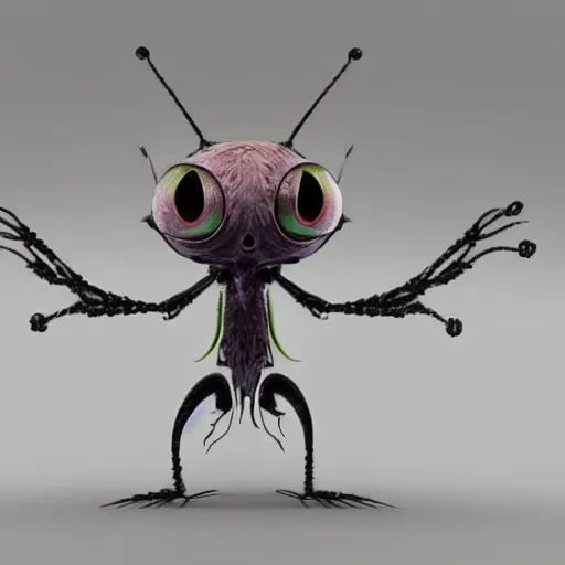 Prompt: cute alien cat insect hybrid creature with many eyes, many arms, many legs with radial symmetry detailed character concept 3 d pixar style render 4 k