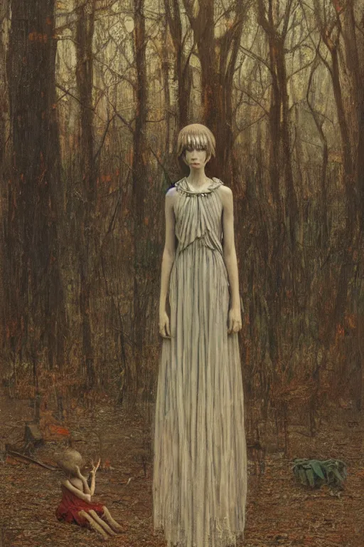 Image similar to portrait of slenderman standing in a deserted playground in the woods, by frantisek kupka, intricate, miles johnston, kuroda seiki, cynical realism, ozabu, john william godward, painterly, yoshitaka amano, moebius, miles johnston, louise zhang, james jean, mark ryden