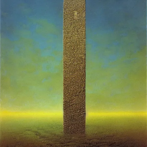 Prompt: 6 stelae pointing down from the sky, zdzislaw beksinski