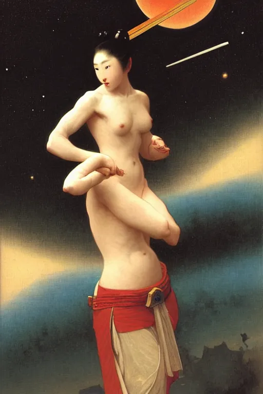 Image similar to a samurai in space, by bouguereau