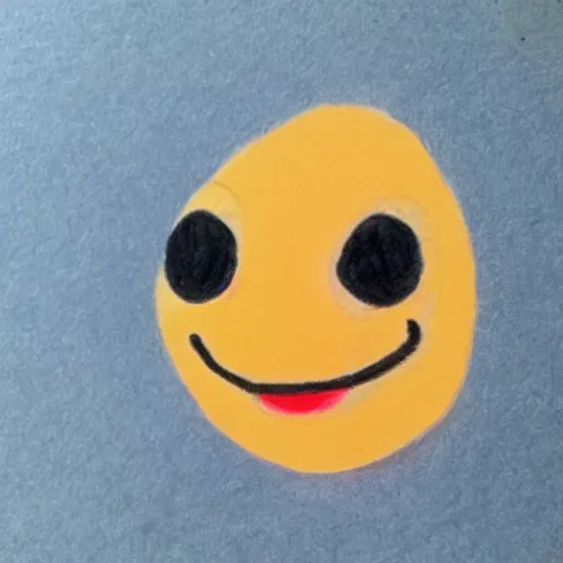 Prompt: child drawing of red eyed smiling emoji smiling thumb up