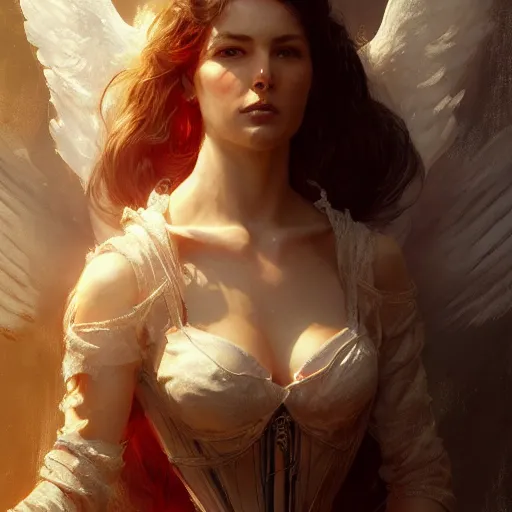 Prompt: the corset of angels. detailed digital art by greg rutkowski, keith parkinson, marc simonetti, artstation, deviantart, 8k, hd