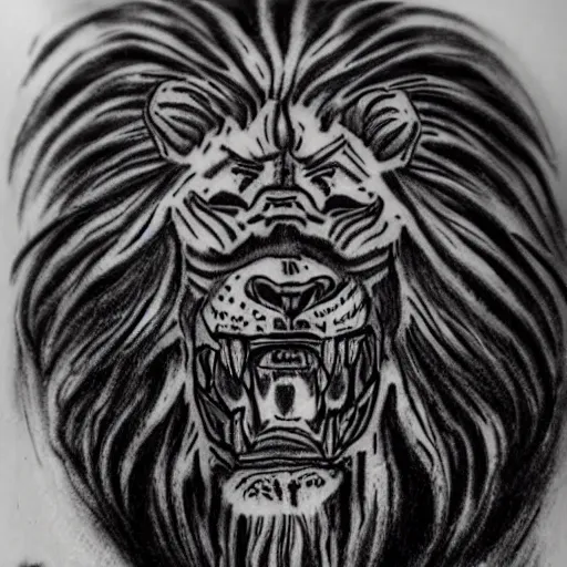 Image similar to Death stranding lion beast, tattoo ink sketch isolated on white background, highly detailed