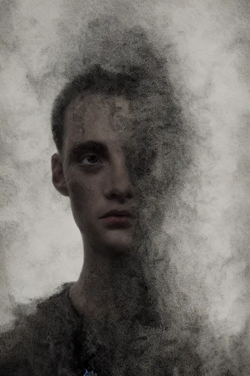 Image similar to a portrait of a person made of smoke. impressionism. matte painting. octane render