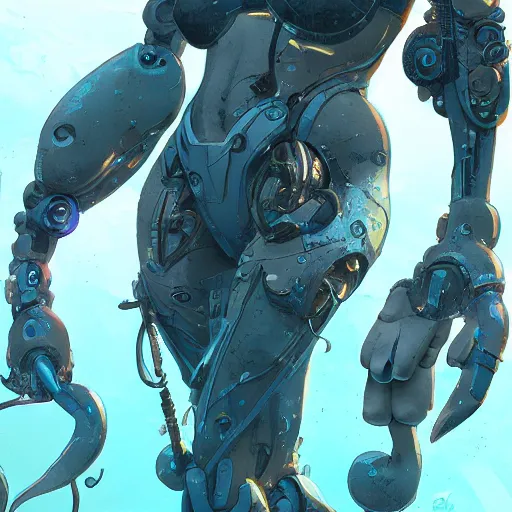 Image similar to mermaid cyborg, realistic, detailed, cel shaded, in the style of makoto shinkai and greg rutkowski and james gurney
