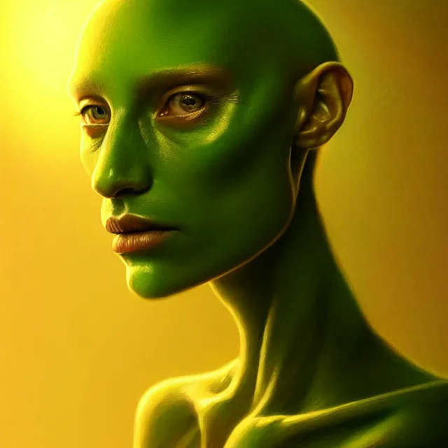 Prompt: epic professional digital art of green allien portrait, atmospheric lighting, painted, intricate, golden hour, detailed by leesha hannigan, thierry doizon, best on artstation, cgsociety, wlop, epic, stunning, gorgeous, much detail, much wow, masterpiece