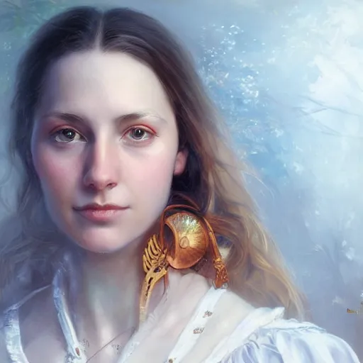 Image similar to portrait of a swedish woman ( 3 5 ) from sweden in 2 0 2 1, an oil painting by ross tran and thomas kincade