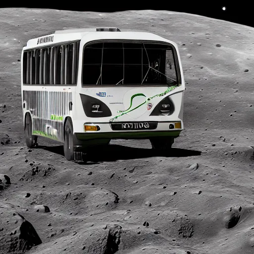 Prompt: realistic sci - fi high detailed photo of flixbus bus on the moon