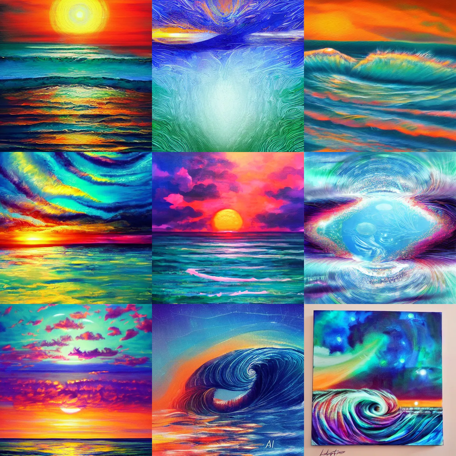 Prompt: art by ai artificial - intelligence [ limitless inspiration and awe ] + [ the transcendent experience of pure joy and happiness ] + [ ocean sunset ]