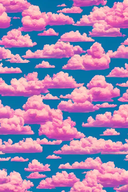 Prompt: seamless pattern of fluffy pink clouds in beautiful sky, colourful, symmetrical, repeating 35mm photography, ultra fine detail, 4k high definition, bold