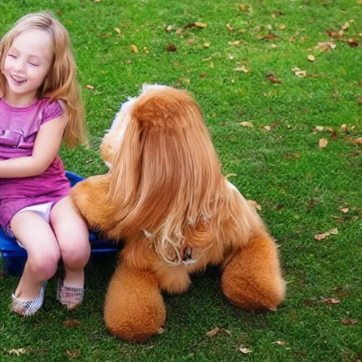 Image similar to a beautiful girl playing with you her giant dog